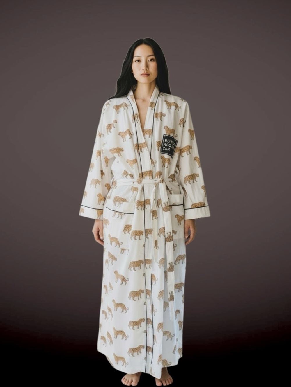Women’s Animal Print Belted Kimono Ankle length Robe. Size OS